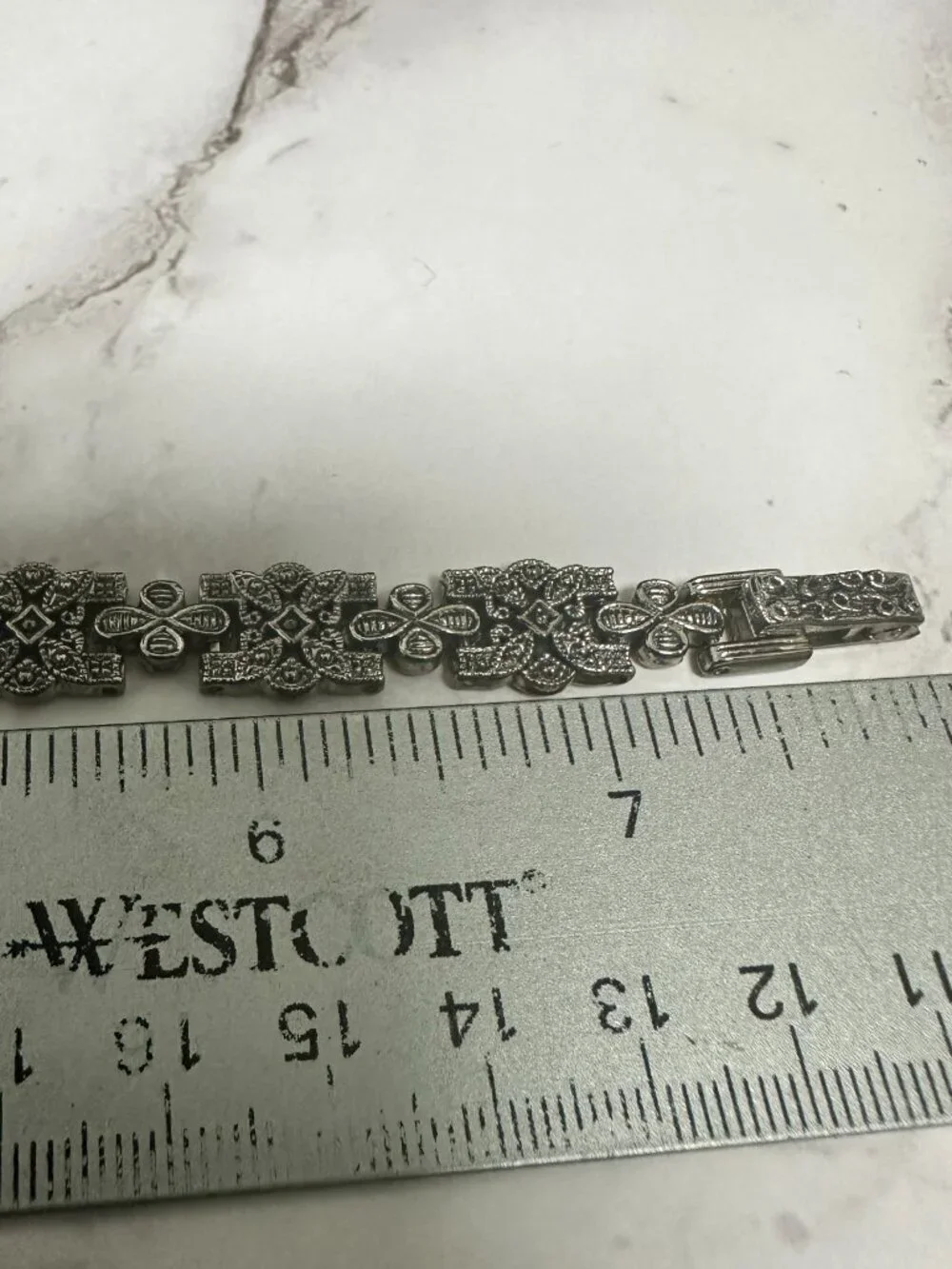 Marcasite Watch Silver Tone Oval Case Ornate Dressy New Battery 8 Inch